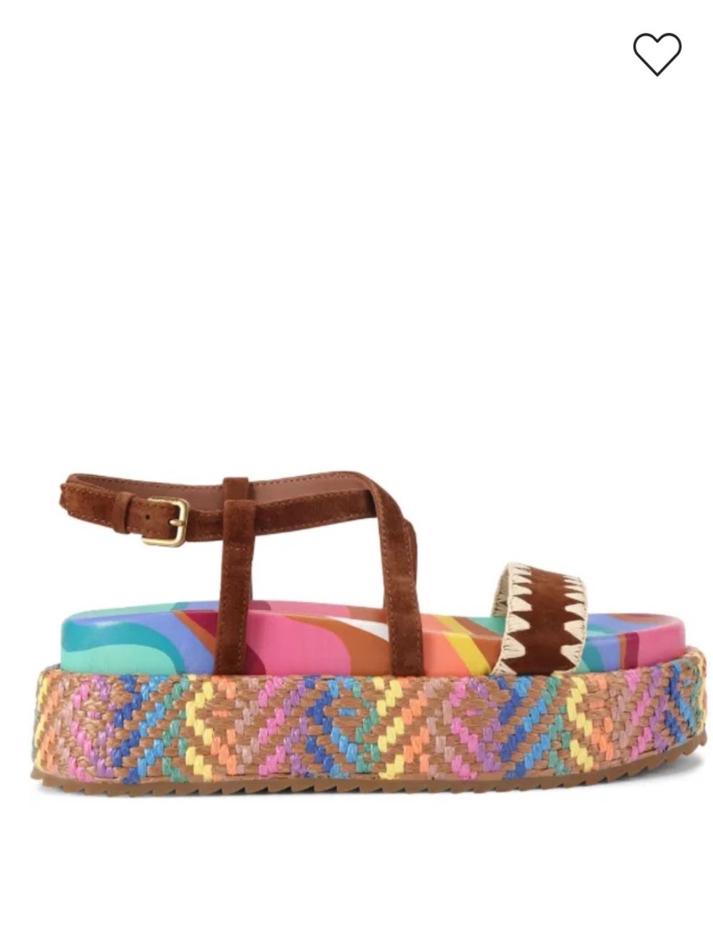 Kurt Geiger Brown Suede Strappy Platform Sandals with Multicolor Braided Sole